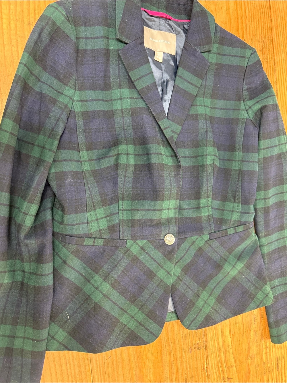 Banana Republic Green and Navy Plaid Blazer
